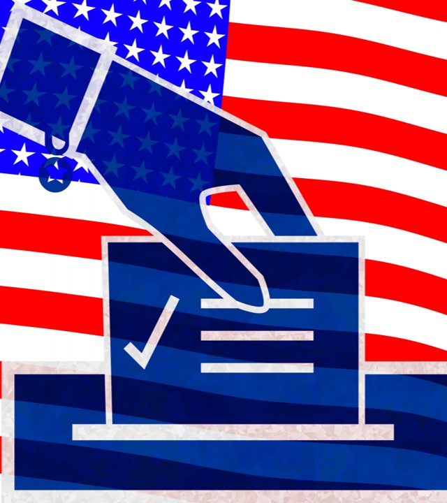 Drawing of hand putting ballot into a box